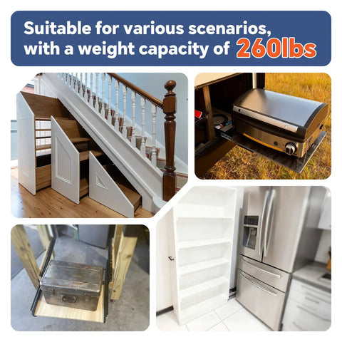 Variety of uses for Undermount Heavy Duty Drawer Slides 16 Inch 260 Lb Load Capacity Bottom Mount Full Extension Ball Bearing Hidden Rails