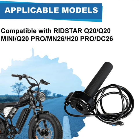 Seamless Plug And Play Full Twist Ebike Throttle With Rolling Bearing For Ridstar Q20 Q20Pro H20 Electric Dirt Bike Black Easy Install Ignition Switch Compatible With 24V To 72V Systems