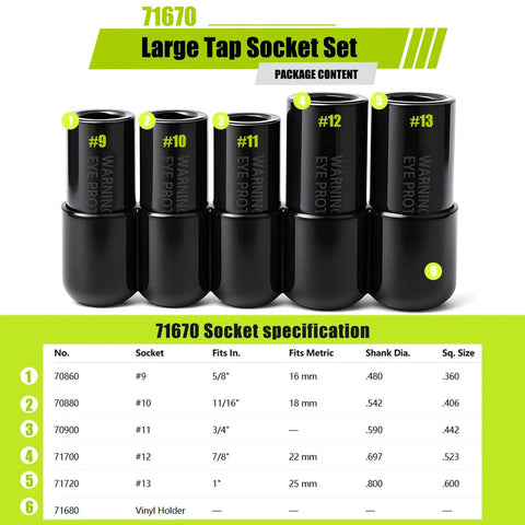 Heavy Duty Large Tap Socket Set 5 Piece Adapter Kit Fits 5/8, 11/16, 3/4, 7/8, and 1 Inch Taps, 1/2 Inch Drive, Built Tough For Tight Spaces