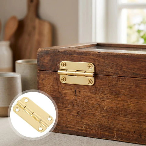 Antique Gold Rounded Corner Iron Hinges For Wooden Jewelry Boxes And Cabinets Four Hole Vertical Mount Enhanced Load Support