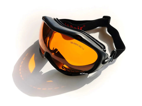 OD5 Plus Laser Safety Glasses for 190 to 540 Nm Absorption Type Protective Goggles With 50 Percent Visible Transmittance, orange lens
