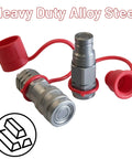 3/8 Inch Flat Face Hydraulic Quick Connect Coupler Set With 3/8 Inch NPT Thread ISO 16028 Standard And Dust Caps, heavy-duty steel