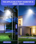 Solar Outdoor Security Light Kit illuminating houses at night with remote control, pole mount, 20 heads, 15000LM, IP65.