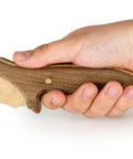 DIY Wooden Knife Making Kit For Kids Teens And Adults - Real Wood Craft Gift with hand holding walnut handle and beech blade.