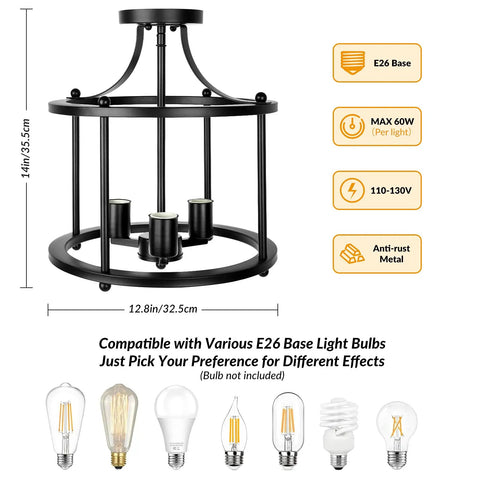 Dope Industrial Black Farmhouse Semi Flush Mount Ceiling Light Fixture With A Three Light Chandelier Style Rustic Vintage Style