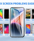 IPhone XR 6.1 Inch Screen Replacement Kit With Earpiece And Proximity Sensor, LCD Display And 3D Touch Digitizer Front Assembly, Preassembled Earpiece, Fix Tool Magnetic Screw Mat, Model A1984 A2105 A2106 A2108 image showing various screen issues like color problems, dead pixels, and cracks.