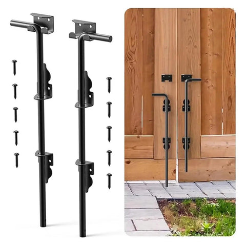 12 Inch Slide Bolt Latch Kit Drop Rod Gate Lock For Fence Courtyard And Outdoor Doors installed on wooden gate