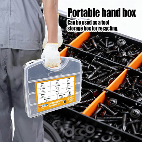 Person holding Self Tapping And Self Drilling Screws For Metal Kit In 410 Stainless Steel With Black Oxide Truss Head And Rubber Washer