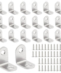 Heavy Duty Stainless Steel L Brackets Corner Braces 1 Inch Angle Connectors With Screws 20 Pack arranged with screws.