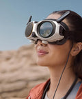 Person wearing immersive goggles from Infinity Bundle 8K 360 Degree Foldable Drone With Immersive Goggles, Point-To-Fly Motion Control.