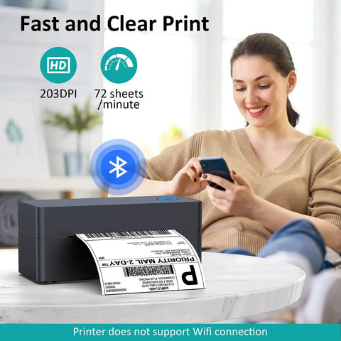 Bluetooth 4x6 Thermal Shipping Label Printer For Small Biz Quick Printing From iPhone Android Mac Windows
