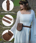 Snag This Kickass PU Leather Medieval Belt With Vintage Pirate Pouch Bag Heavy Duty Metal Clasp Adjustable Hip Fanny Pack For Renaissance Cosplay And Trail Runs Durable Brown Strap Fits Everyone Smooth Ride, featuring detachable belt and decorative stitching.