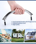 Hand holding Marine Grade 316 Stainless Steel 8 Inch Boat Grab Bar Polished Handrail Heavy Duty Mounting Hardware