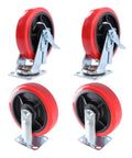 Heavy Eight Inch Swivel Caster Wheels Four Pack Premium Polyurethane Treads on metal plates for furniture and equipment.