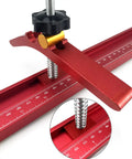 Heavy Duty Woodworking T Track Hold Down Clamp Adjust Chute Aluminum Alloy Tool for Workbench Router Table And Saw CNC Fixturing close-up view with measurement scale.