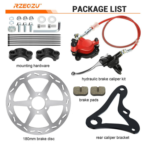 Rear Hydraulic Brake Kit With Caliper Mounting Bracket For Mini Bikes Direct Replacement For Monster Moto 80cc 105cc MMB80 MMB105 GMB100 Coleman RB100 RT100 180mm Disc Rotor Bolt On Upgrade For Safer Street Rides