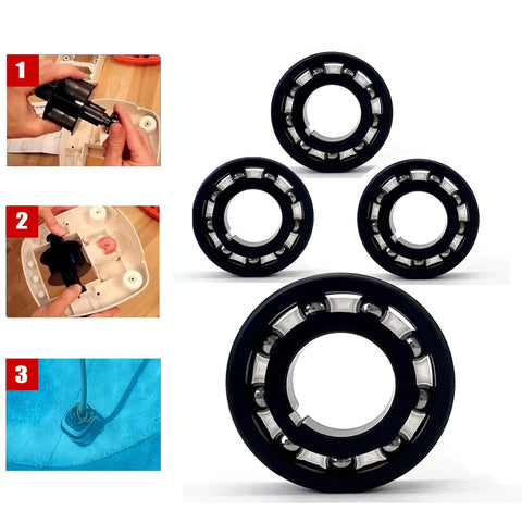 Front view of DUODUO AXV055P pool cleaner turbine bearing replacement set, 2-pack, black rings with silver bearings