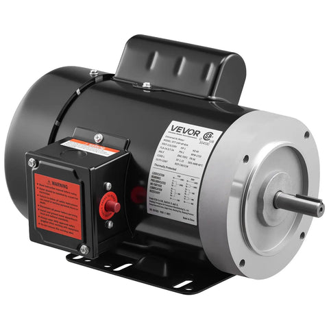 Beefy 1HP Air Compressor Electric Motor With 1725 RPM CW CCW Rotation 5/8 Inch Shaft 1.88 Inch Shaft Length 115V 230V Black Housing