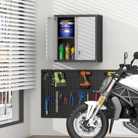 Heavy Duty Wall Mounted Steel Garage Cabinet With Locking Doors And Adjustable Shelves Built To Last Storage For Your Workshop Or Shed Utility Room Black And Gray Finish