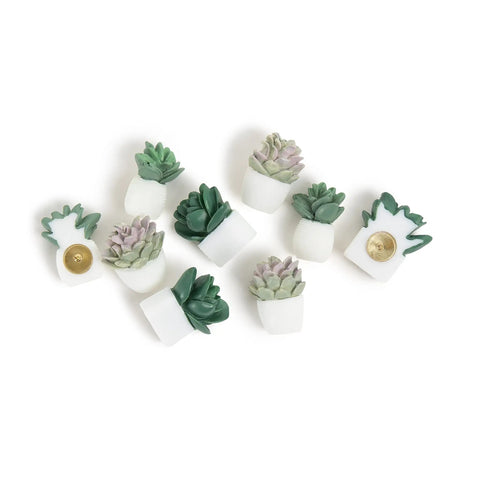 Succulent Push Pins Set for Bulletin Boards with Three Assorted Styles, Nine Count, Cute Office Decor, Green and Purple Leaves