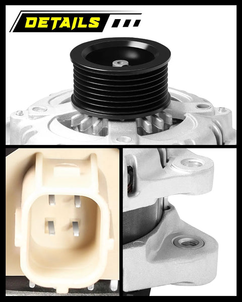 Close-up of Beefed-Up 130A 12V Alternator For Honda Accord 2008-2012 And Acura TSX 2009-2014 with clockwise 7-groove pulley