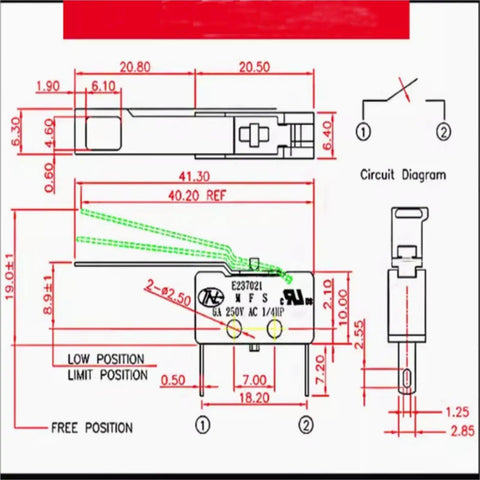 Five Pack E237021 Float Switch With Waterproof Motion Limit Switch For Motor Detection SPDT Plastic Switches Industrial Grade Replacement Easy Install Durable Water Sensor For Pumps And Tanks, dimension diagram