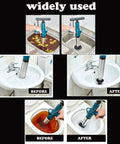 Air Powered Toilet Drain Blaster Plunger High Pressure Dredge Tool For Clogged Toilet Sink Shower Floor Drains in use before and after