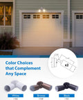 Dual Adjustable Heads Outdoor Flood Light Fixture Built Tough 100W 120V Weatherproof Heavy-Duty Aluminum Security Light Black Exterior Lighting Requires Two PAR20 Bulbs Up To 50W Each Not Included, shown in white, bronze, and black options illuminating a garage door.