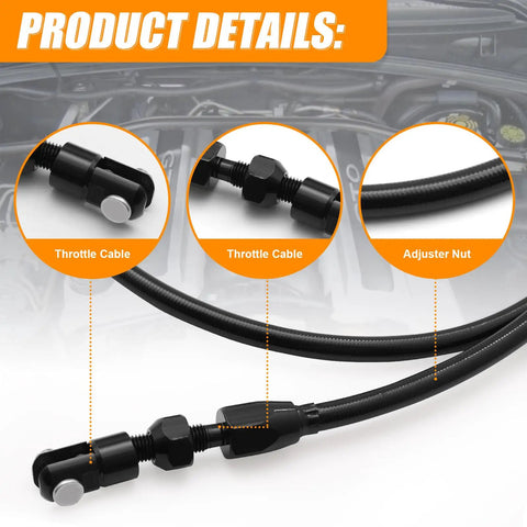 Beefed Up 36 Inch Stainless Braided Throttle Cable For LS1 Engines Chevy 1997 2007 Fits 4.8L 5.3L 5.7L 6.0L LS Swaps Black