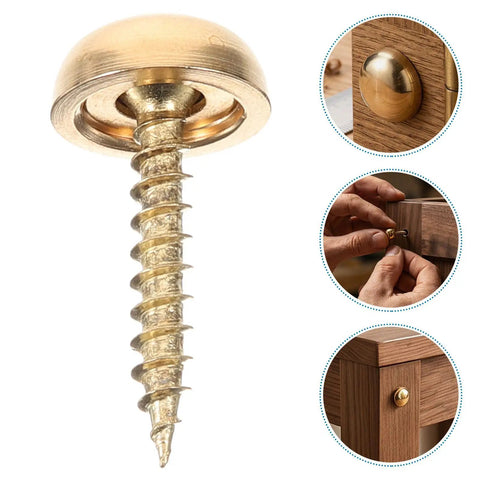 16 Pieces Brass Capped Fixing Screws With Curved Decorative Head Caps for mirrors and furniture golden color sturdy design