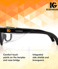 Side view of V30 Maverick Safety Glasses with anti-fog clear lenses, black frame, and integrated side shields for UV protection.