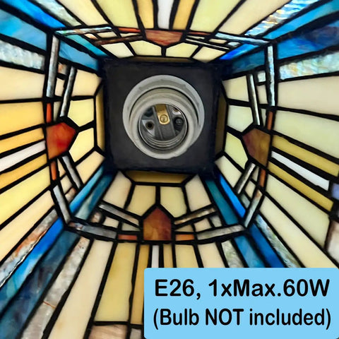 Tiffany Style Stained Glass Pendant Light, 1 Light Mission Antique Ceiling Lamp For Kitchen Island And Dining Room, 8 Inch Shade, E26 socket