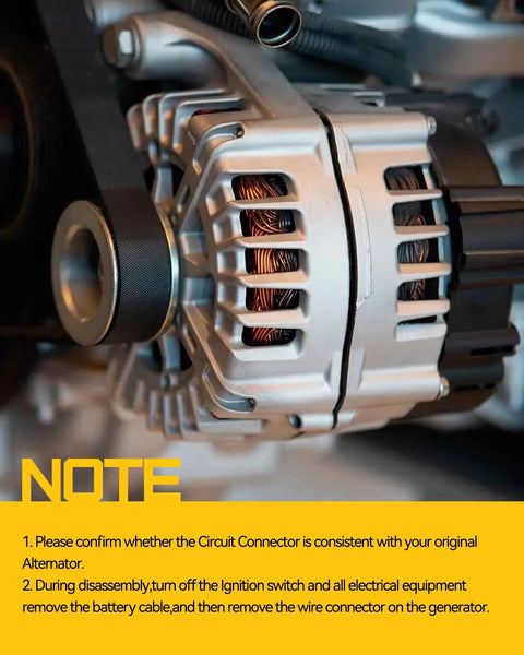 Close-up of High Output 117Amp Alternator Replacement For Jeep Wrangler 2001 2002 2003 2004 2005 2006 L6 4L installed in engine.