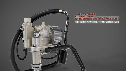 Close-up of the durable motor of the Heavy Duty Electric Airless Paint Sprayer With Skid Mount And Smart Flow Adjustment.