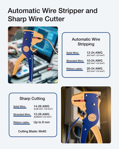 2 In 1 Quick Strip Wire Stripper And Cutter For 14 To 24 AWG Solid And Stranded Wires with Eagle Nose Self Adjusting Pliers