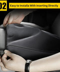 Center Console Armrest Cover for 2016-2021 Hyundai Tucson being easily installed, featuring black stitching and durable fit.