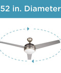 52 Inch Ceiling Fan With Light Kit And Remote Control 3 Blade White Frosted Glass Finish Energy Efficient And Quiet