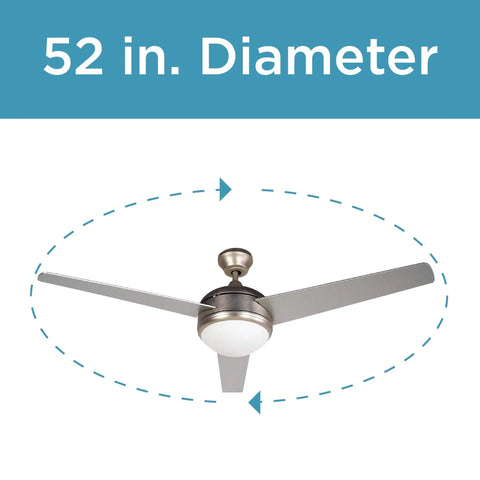 52 Inch Ceiling Fan With Light Kit And Remote Control 3 Blade White Frosted Glass Finish Energy Efficient And Quiet