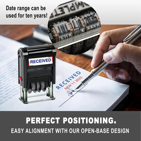 Premium Self Inking Date Stamp With Blue And Red Ink Perfect For Received Docs features clear date impression on paperwork.
