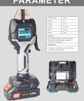 Front view of Electric Wire Crimping Tool Kit with Battery Power, Terminal Crimper with 7 Dies, shown with open case.