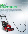 Traction Control Cable For Toro 22 Inch Recycler Lawn Mower With Personal Pace Self Propelled Rear Drive Beefy 47 Inch Cable And 35.5 Inch Conduit Replaces 1051844 Fits 2002 2009 Models Stens 290-927 Rotar Compatible, shown with Toro mower