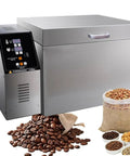 Heavy Hitter Electric Coffee Roaster With Snappy Heat Stainless Steel Chamber For Smooth Even Roasting Beans Peanuts And Nuts Big Batch No Fuss Kitchen Essential with spilled coffee beans.