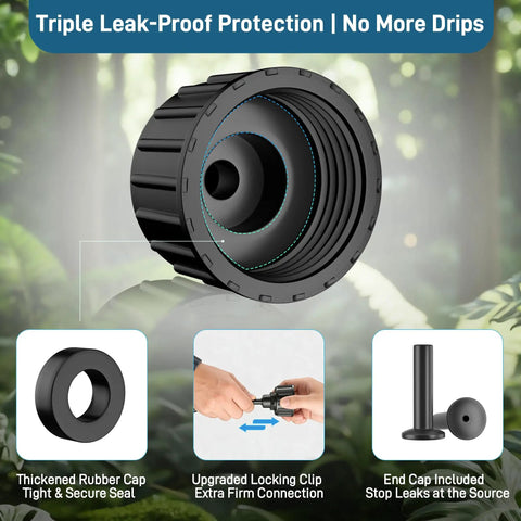 Outdoor Patio Misting System Kit 20Ft With Upgraded 4th Gen Nozzles showing leak-proof components and connections