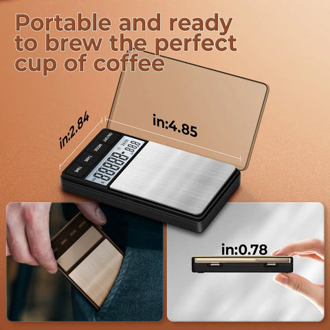 Digital Coffee Scale With Timer For Espresso, 1000g By 0.1g Precision, Mini Barista Grade Scale with cover open and display visible