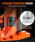 Front view of VEVOR orange hydraulic toe jack, 5–10 ton capacity, toe height 0.8–6.8 in, top height 11.3–17.3 in