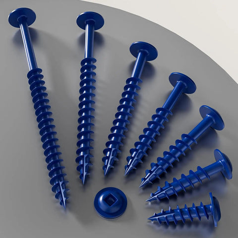Blue Pocket Hole Screws 8 x 3/4 Inch 200 PC Pack Self Tapping Wood Screws With Square And Round Heads arranged on surface
