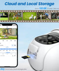 2K Wireless Outdoor Security Camera System With Solar Panel And Battery Power, 360 Degree Pan, SD card slot shown