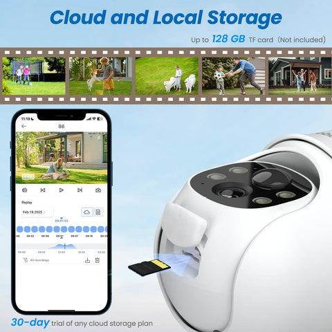 2K Wireless Outdoor Security Camera System With Solar Panel And Battery Power, 360 Degree Pan, SD card slot shown