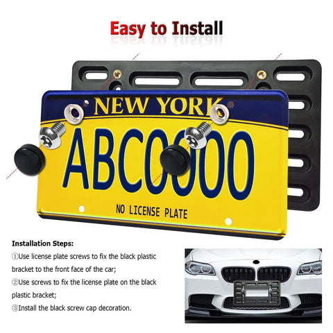 Front License Plate Bracket Mounting Kit For Bumpers With No Holes Or Two Pre Drill Holes No Sweat Install Universal Car Tag Adapter