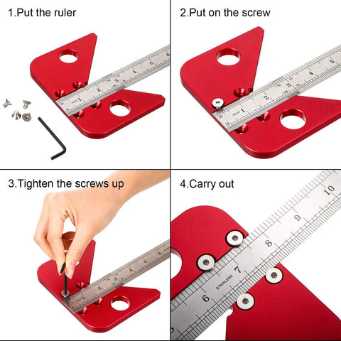 Assembly steps for Aluminum Alloy Center Finder Square With 45 Degree Angle Guide Dead Center Layout Tool for precision marking.